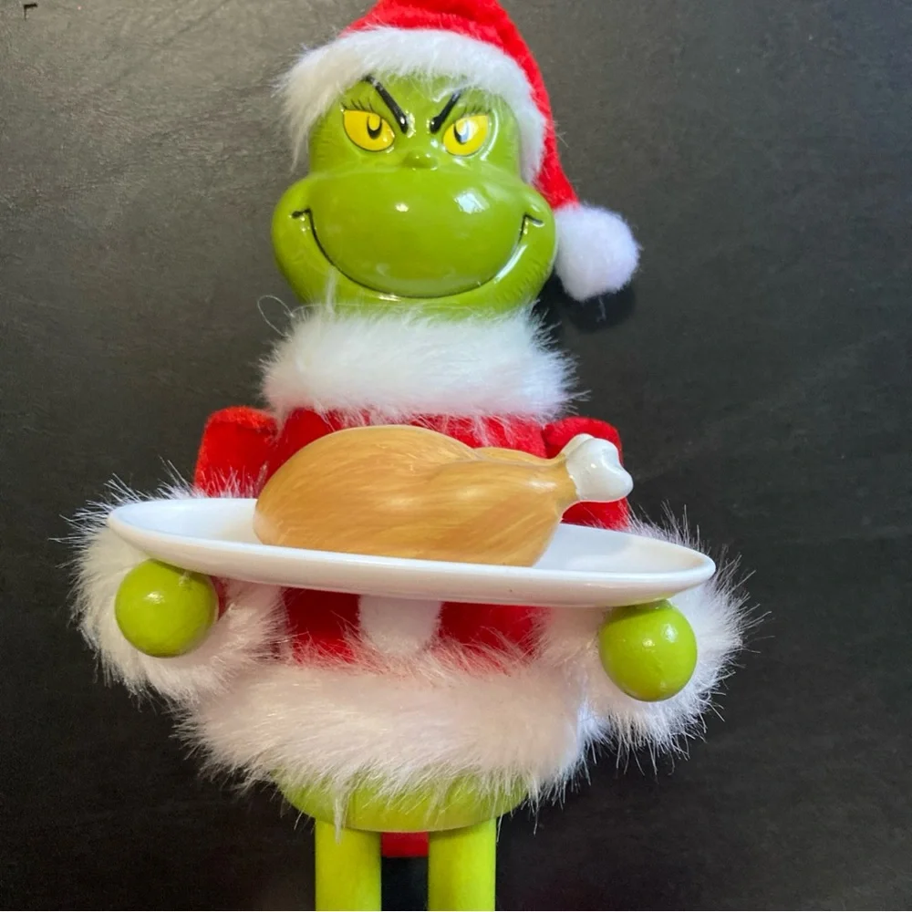 THE GRINCH Dr Seuss w/ Turkey Wood Nutcracker Santa 11” New Grinchmas - Picture 5 of 11